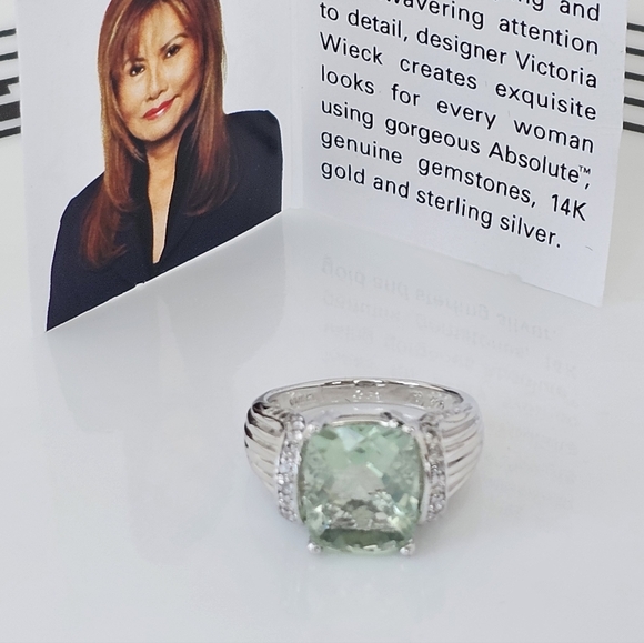 Rare Victoria Wieck Prasiolite & White Topaz Ring Sterling Silver Sz 7.5! - Picture 8 of 8